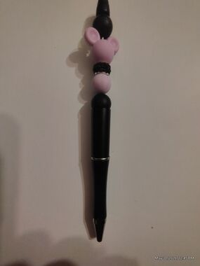 Black Pen with Pink Bear Bead Charm